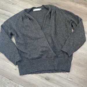 Astr Charcoal V-Neck Ribbed Hem Sweater
